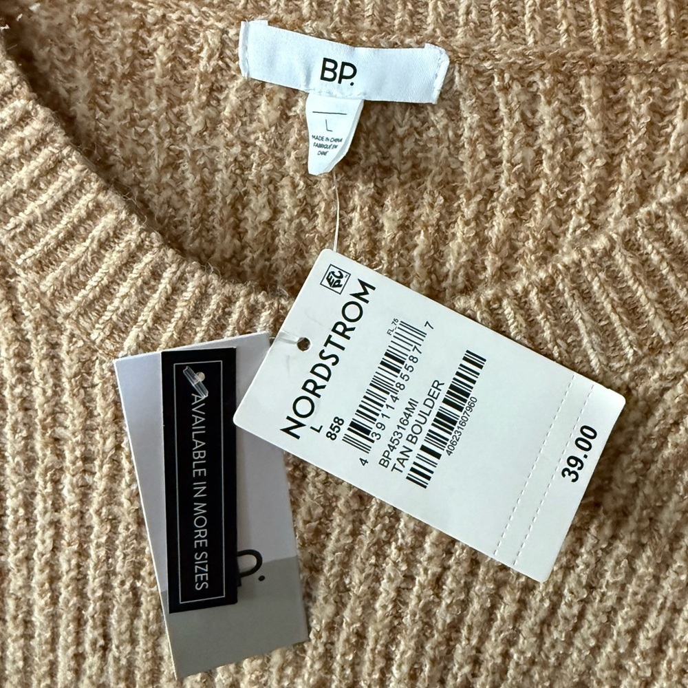 BP|Nordstrom Women’s neutral Tan knit Crewneck Sweater,NWT•••Large,winter staple - Picture 8 of 11